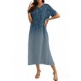 thumbnail image 4 of WTOBBY Women's Summer V-Neck Short Sleeve Cotton Linen Gradient Printed Loose Beach Dresses for Vacation Resort and Outdoor Activities,Mint Green XL, 4 of 5