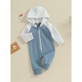 thumbnail image 3 of Suealasg Baby Boys Spring Casual Jumpsuit 3M 6M 12M 18M Toddler Boys Contrast Color Long Sleeve Zip Up Hooded Romper Infant Newborn Boys One Piece Bodysuit, 3 of 9