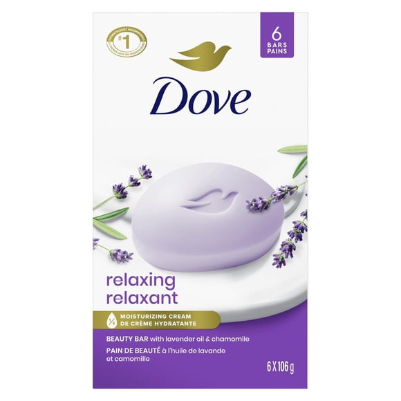 Dove Pain de Beauté Savon pour une peau hydraté Huile de Lavande relaxante & Camomille apaise la peau sèche