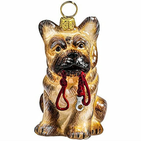Cream French Bulldog with Leash Polish Glass Christmas Ornament
