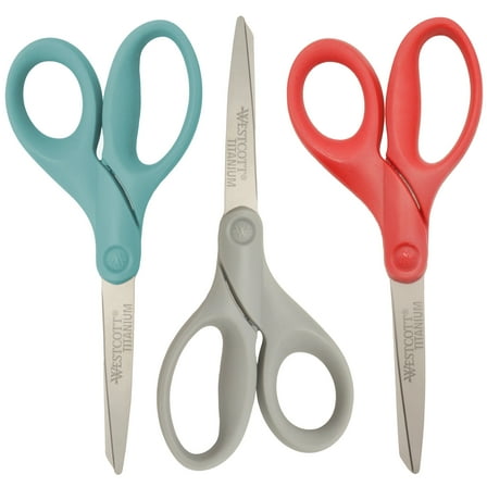 Westcott 8" Titanium Bonded Hard Handle Scissors, Assorted Colors, 3pk (00512)