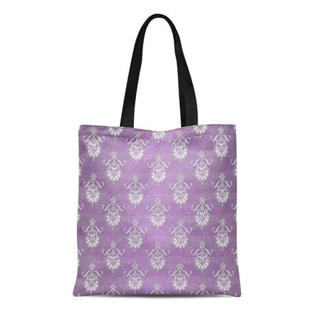 Lavender Canvas LADDKE Canvas Tote Bag Lilac Damask Lavender Purple Lacey Lace Girly Cute Womens Reusable Handbag Shoulder Grocery Shopping Bags ()