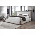 thumbnail image 3 of Queen Size Rubber Wood Platform Bed Frame - White Boucle & Walnut Finish, No Box Spring Needed for Master Bedroom, 3 of 14