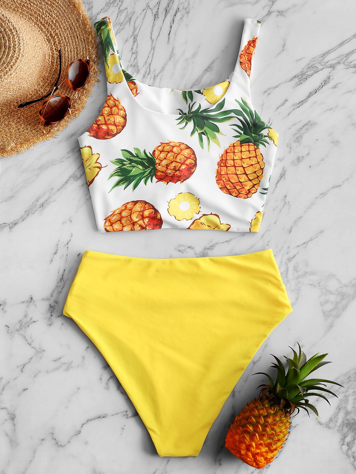 ZAFUL Women'Swimsuit Pineapple Knotted Mix and Match Tankini