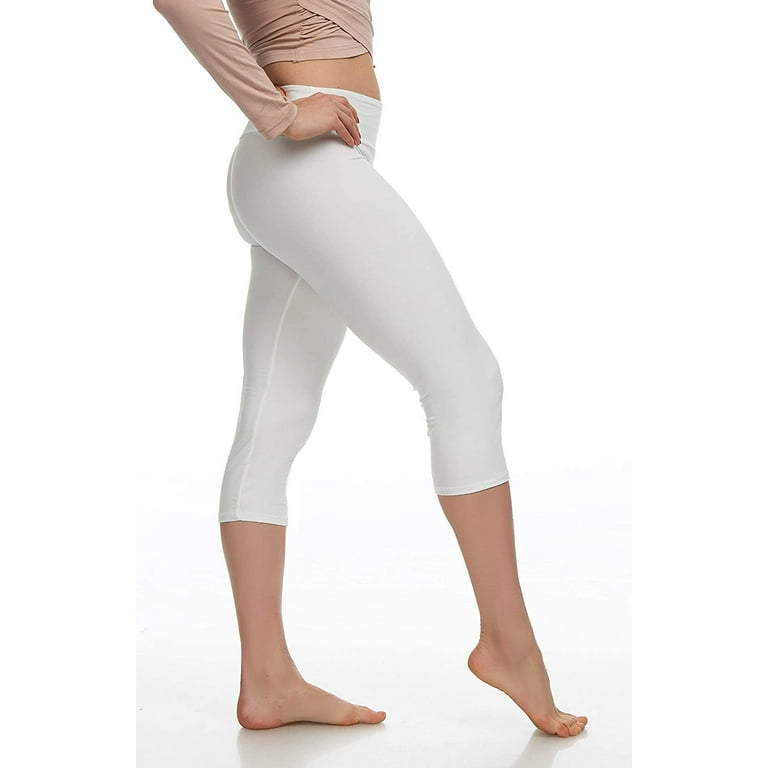 LMB Capri Leggings for Women Buttery Soft Polyester Fabric, White, XS - L 