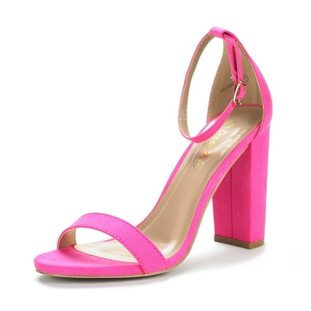 

Dream Pairs Women Ankle Strap Open Toe Dress shoes Wedding Party Chunky High Heel Sandals HI-CHUNK FUCHSIA/SUEDE Size 8