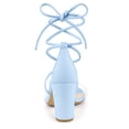thumbnail image 5 of BLISSFUL STEP Women's Shoes Clear Strap Lace Up Open Toe Chunky Heel Dress Sandals Blue 7.5, 5 of 7