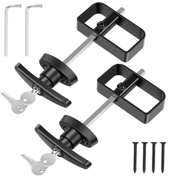 2Pcs Shed Door Latch T Handle Lock Kit with 4 Keys and 4 Screws 5-1/2inch Stem Shed Door Handle Lock Zinc Alloy Shed Door Hardware Easy to Install for Shed Gate Barn Playhouse