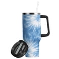 thumbnail image 2 of 30oz insulated car cup with handle and straw suitable for all ages Stainless steel vacuum insulated cup. Warm Blue Tie-dye Pattern, 2 of 10