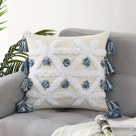 Yesfashion Soft Chenille Throw Pillow Cover 18*18 Tufted Cushion Covers Woven Tassels Decorative Pillowcase, Home Decor for Sofa Couch Bed Chair