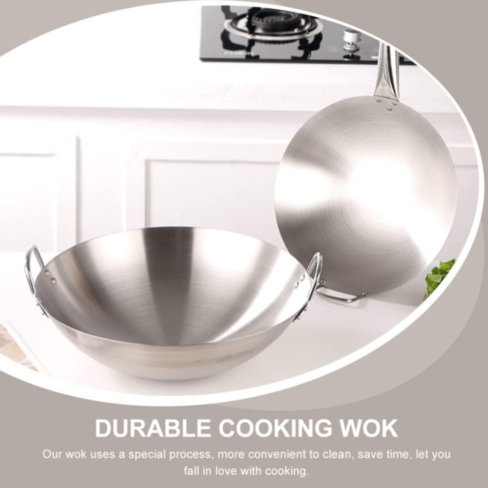 Polished Stainless Steel Round-Bottom Frying Pan with Two Ring Handles,11-Inch (28 X 28 Cm) Stainless Steel Round-Bottom Frying Pan,Suitable for Kitchens,Homes and Restaurants