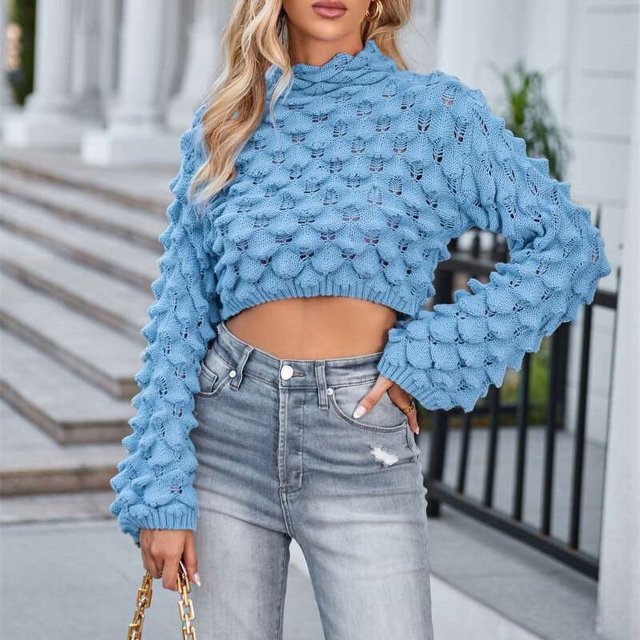 Puntoco Suéter Moda Mujer Casual Cuello Redondo Manga Acampanada Suéter Corto Navidad Liquidación Puntoco Puntoco-2540