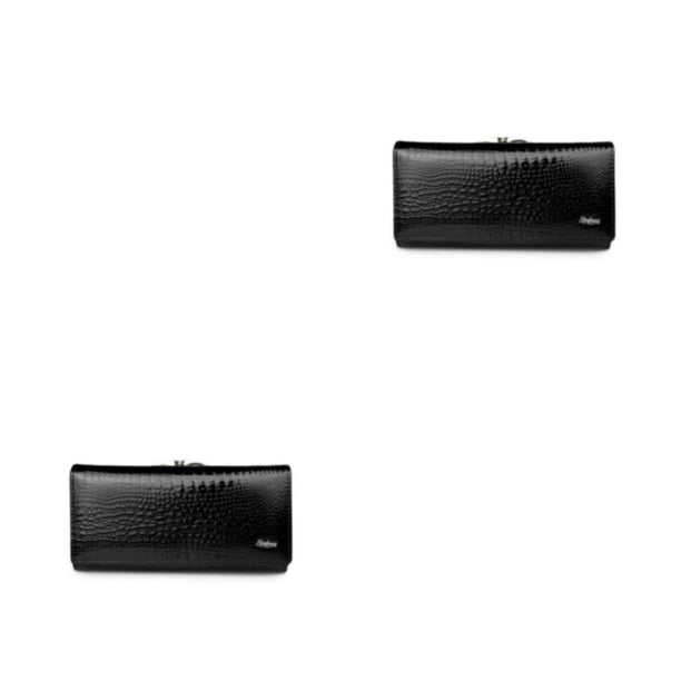 Guardurnaity Cartera de tipo largo con cierre de cremallera de cuero, bolsillo para monedas, monedero de almacenamiento, tarjetero portátil, bolsa Negro 2piezas
