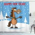 thumbnail image 1 of Ambesonne Happy New Year Shower Curtain, Horse in Snow Winter, 69"Wx84"L, Multicolor, 1 of 3