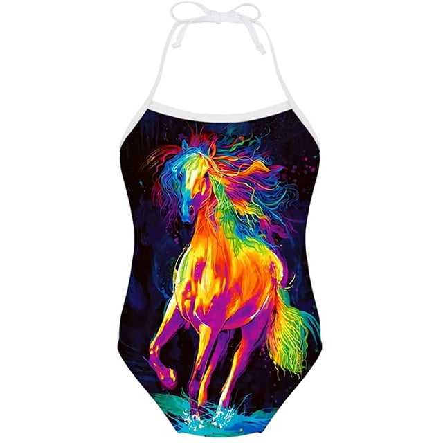 Girls One Piece Swimsuit All Over Print Novelty Swimwear Bathing Suits 3-10 Years