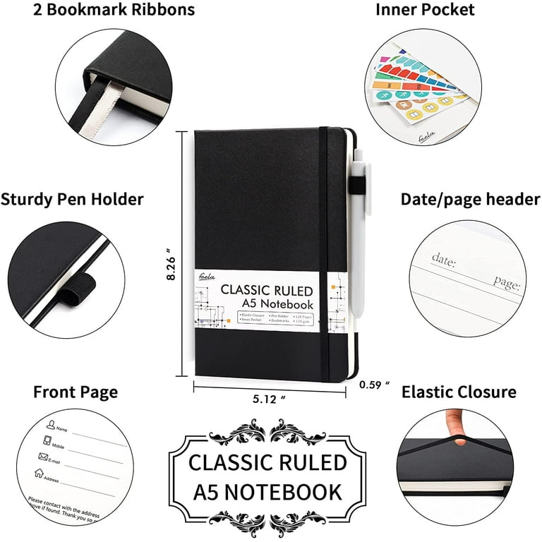 Feela 12 Pack A5 Hardcover Notebooks with 12 Black Pens, 120 Feela 12 Pack A5 Hardcover Notebooks with 12 Black Pens, 120