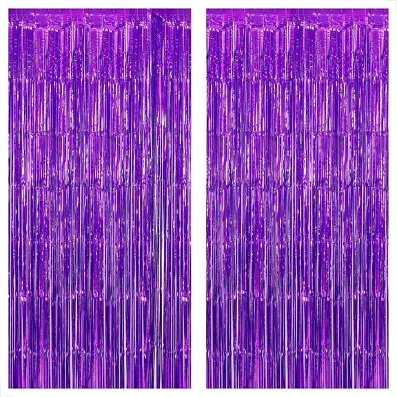 2 Pack Foil Fringe Backdrop - Purple Tinsel Curtains Foil Backdrop for Party Decoration