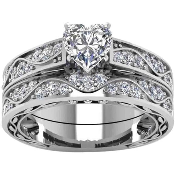 Dreamofdazzles Jewels 925 Sterling Silver 3.00 Ct Heart Cut Diamond Wedding Engagement Thanksgiving Christmas Bridal Ring Set 14K White Gold Plated For Women's -6.5