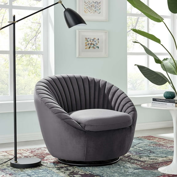 Modway Whirr Tufted Performance Velvet Swivel Chair in Black Gray