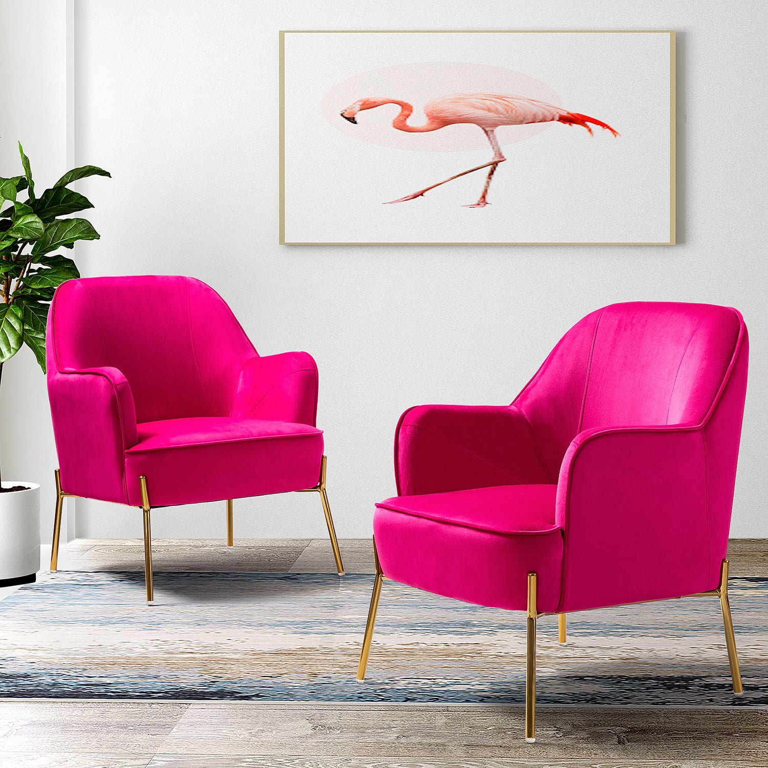 Nora Accent Chair, Set of 2 for Living Room and Bedroom in Fushia