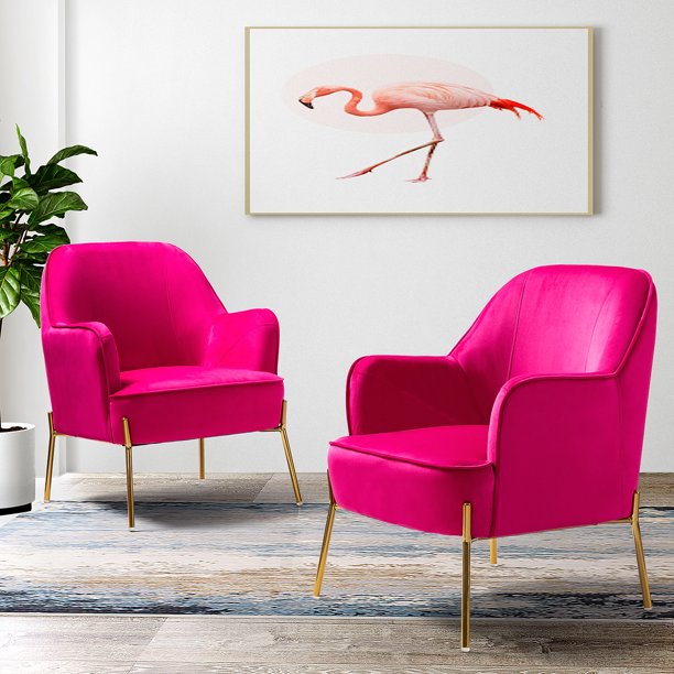 Nora Accent Chair, Set of 2 for Living Room and Bedroom in Fushia