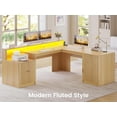thumbnail image 4 of 66" Modern L Shaped Computer Desk with 3 Drawers and Storage Cabinet, Fluted Home Office Desk with Led Lights, Wood Executive Desk, 4 of 7