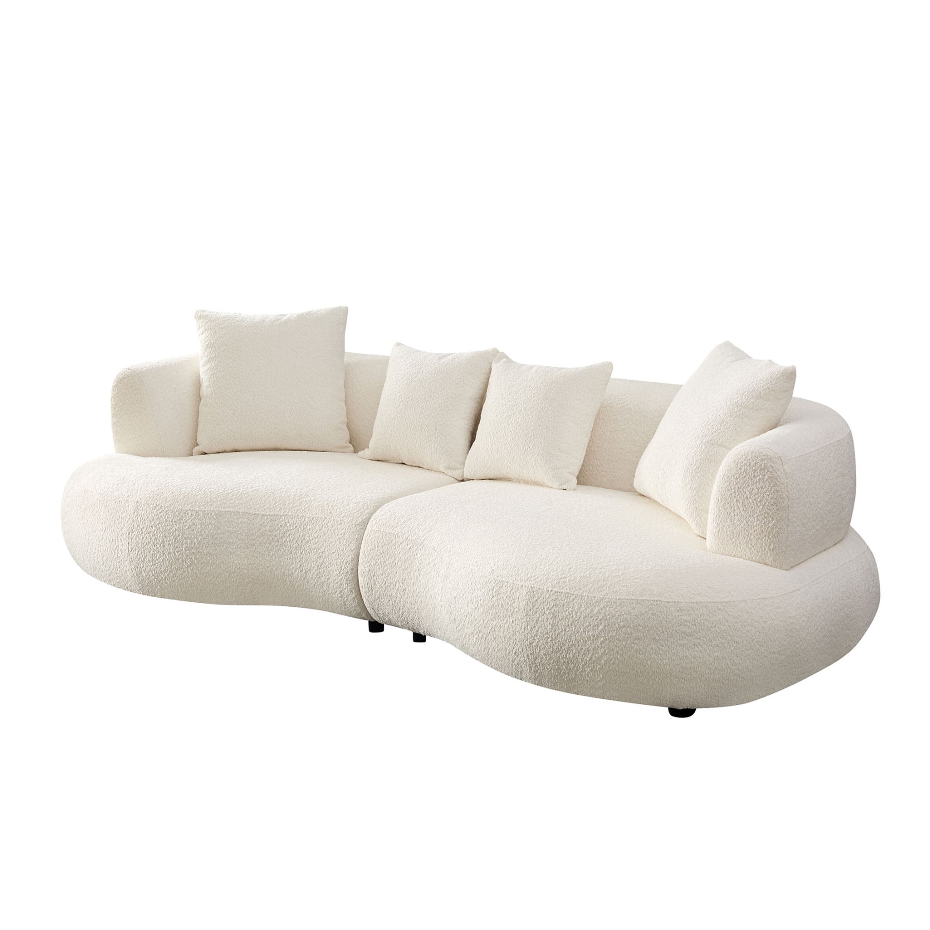 102" Curved Couch Modular Sectional Sofa, Minimalist Style Comfy Couch with 4 Pillows, Upholstered 4-Seat Sofa Boucle for Living Room, Bedroom, Apartment, White
