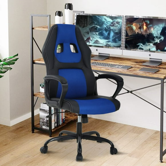 PC Gaming Chair Ergonomic Computer High-Back Racing with Lumbar Support Armrest Adjustable PU Leather Swivel Rolling Executive Office Desk for Home Adults, Blue