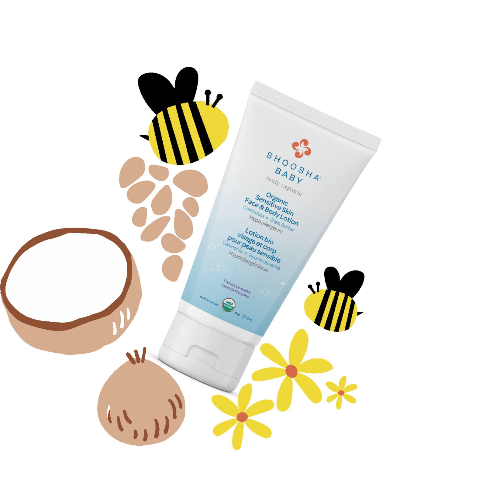 Shoosha USDA-Certified Organic Baby Lotion, French Lavender, Gentle Formula for Delicate Skin, 6 oz