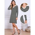 thumbnail image 2 of DARING DIVA Sweater Long Sleeve V Neck Above the Knee Striped Knit Dress XS Black White, 2 of 7