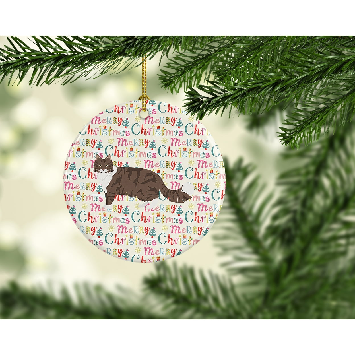 Norwegian Forest Cat Christmas Ceramic Ornament 2.8 in x 2.8 in