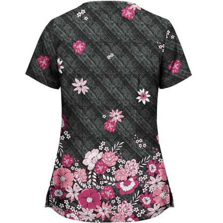 

Women Scrub_Top Working Uniform Blouse Short Sleeve V-Neck Workwear T-Shirt with Pocket Comfy Tops M