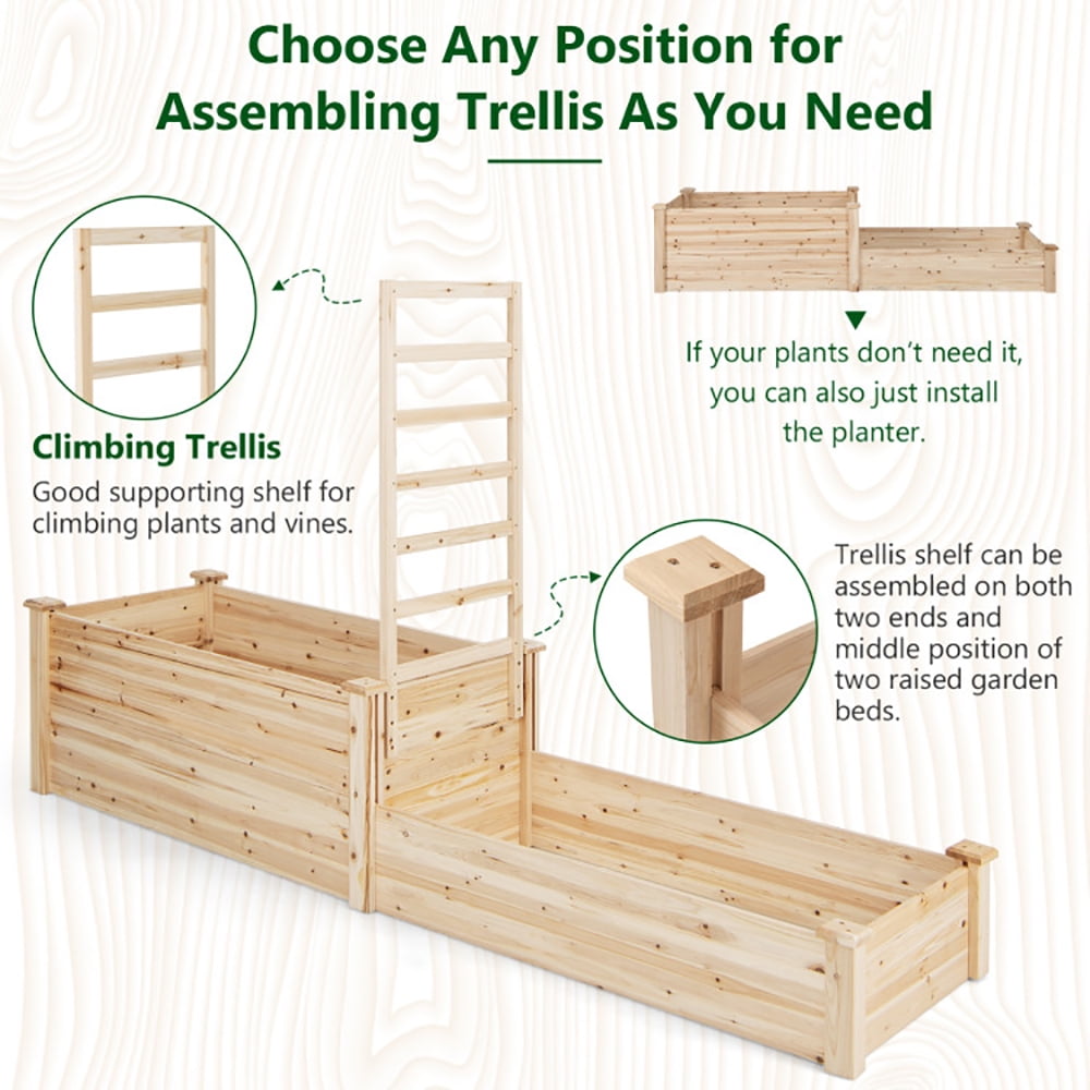 Spaco Raised Garden Bed with Trellis-Natural, Outdoor Elevated Flower Box for Backyard/Patio/Gardener