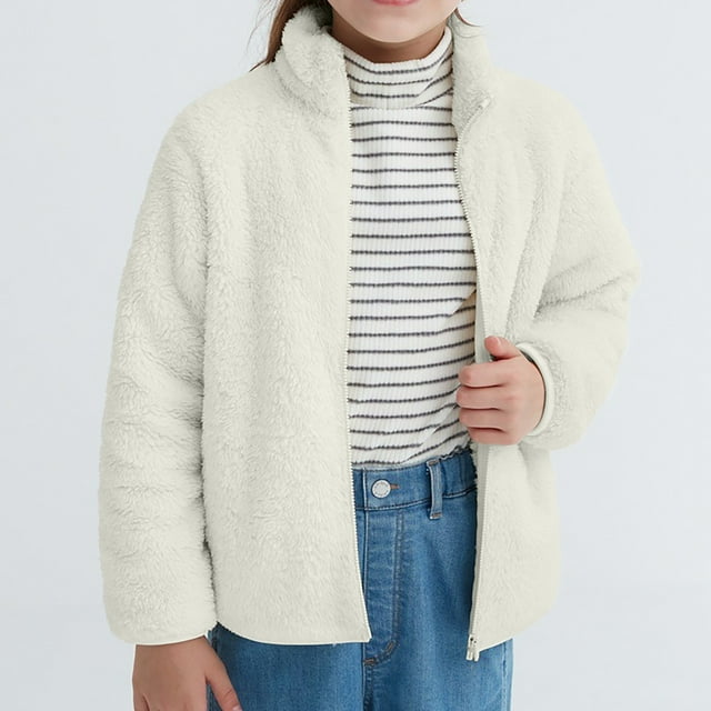 LOVZFMLL Vestes pour Filles Mode pour Enfants Couleur Unie Fermeture Éclair Poche Col Montant Chaud à Manches Longues à Capuche Veste Décontractée 7-8 Ans