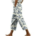 thumbnail image 4 of LIBRCLO Capri Pants for Women Drawstring Elastic Waist Print Pants with Pockets Casual Summer Fashion Trousers, 4 of 6