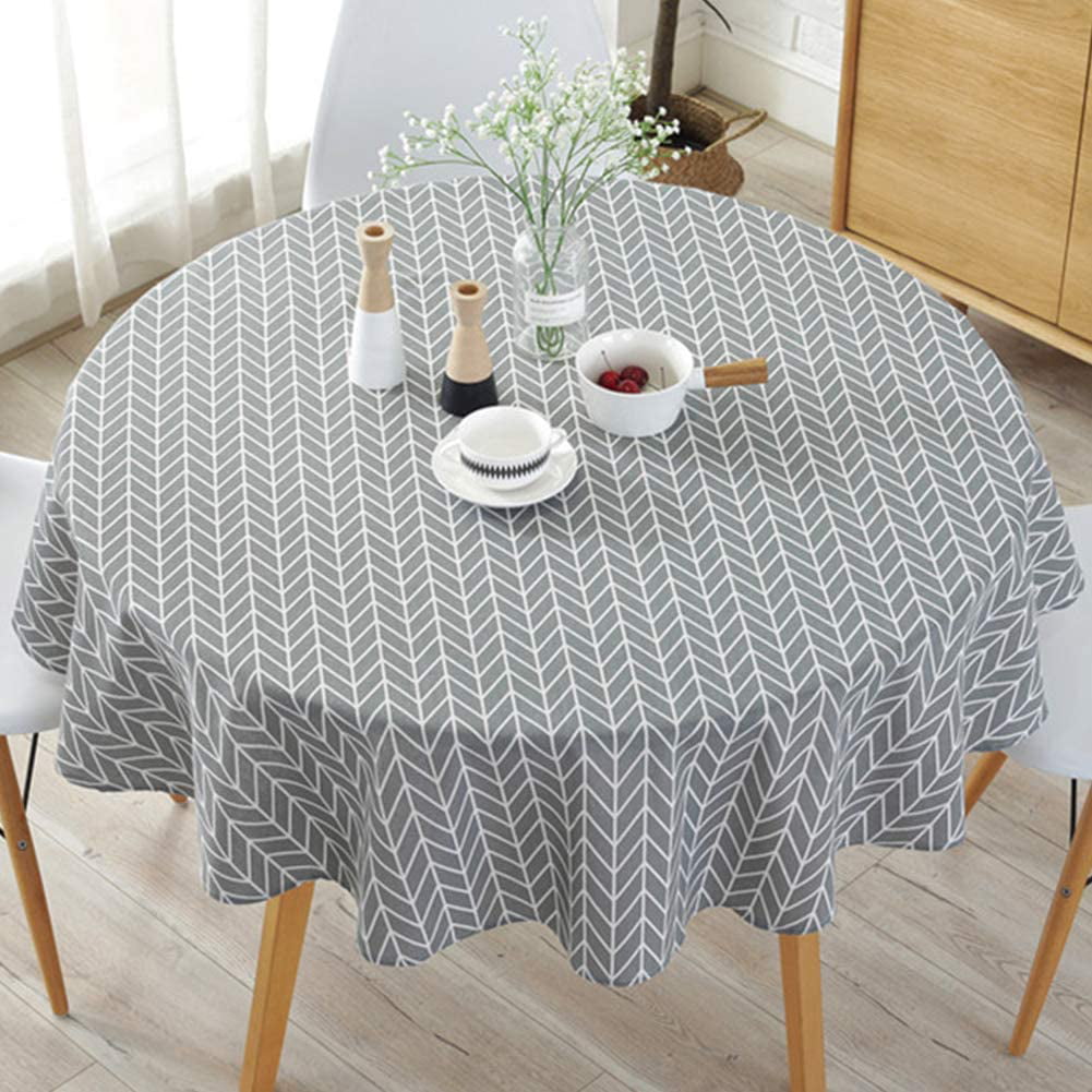 Dust-Proof Cotton Linen Table Cover for Buffet Table Parties Holiday Dinner Round Tablecloths for Circular Table Cover 