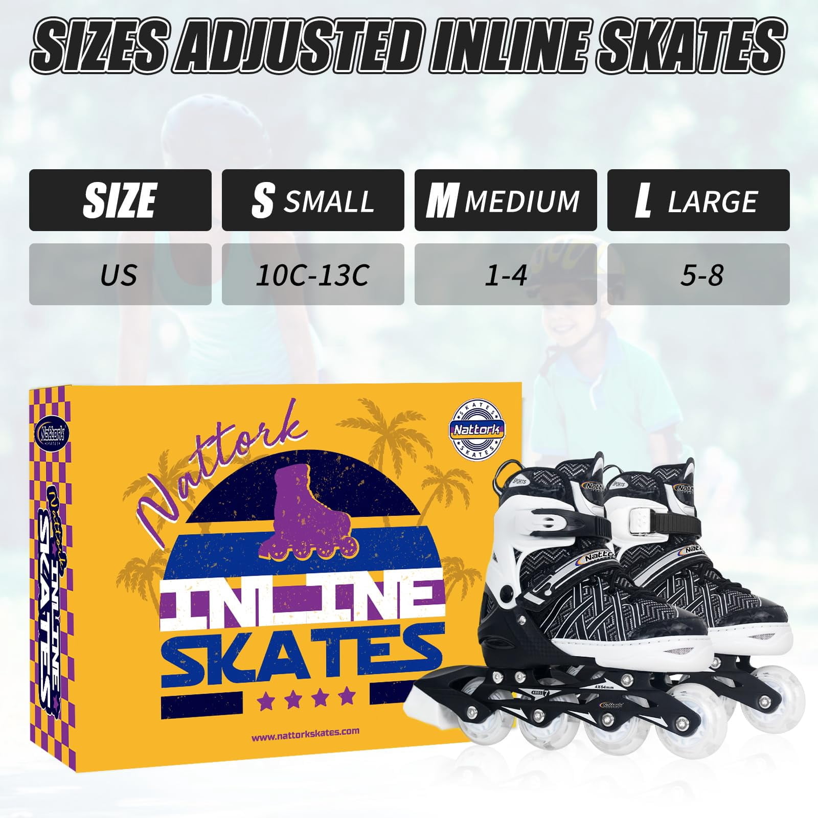 MammyGol Adjustable Inline Skates for Kids with Light-Up Wheels - Youth Teens Roller Skates for Beginners Boys Girls, Outdoor Recreational Skates Black 5-8