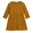 thumbnail image 1 of Odeerbi Niñas Vestido de Manga Larga de Punto Elástico Primavera Otoño Vestido de Algodón Con Bolsillo Color Sólido Vestido de Cuello Redondo, 1 of 3