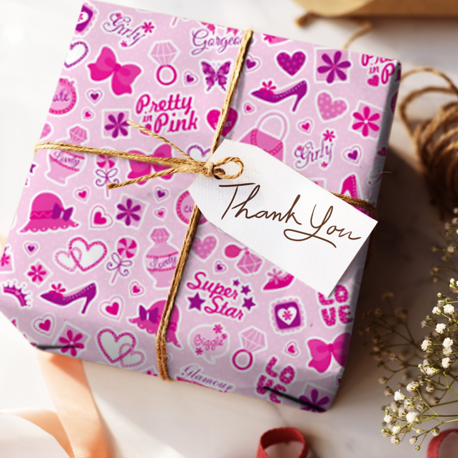 Pretty Hearts Love Gift Wrap | Present Paper, 1/4 Ream 208 ft x 24 in