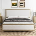 thumbnail image 6 of Queen Size Metal Bed Frame, Upholstered Platform Bed with Linen Headboard and Footboard, Wood Grain Bed Frame with Rivet, No Box Spring Needed, Vintage, Wood, 6 of 6