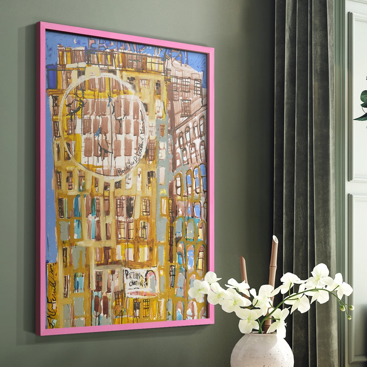 Bandaloo II Framed Print in Pink Solid Wood Framed Print No Nail Hanging