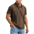 thumbnail image 2 of DPTALR Men's Casual Solid Color Denim-Like Short Sleeve Lapel Shirt，Vintage Button-Up Top,Brown,Big and Tall Men XL, 2 of 6
