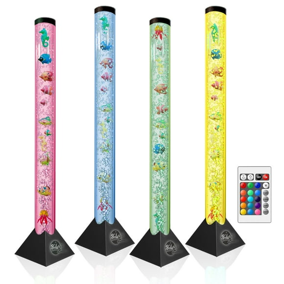 Brewish 4FT Sensory LED Water Bubble Tube Lamp with 16 Color Changing Night Light Effects, Fake Aquarium Tank & Gift for Kids, Autism, Remote Control & 12 Fishes