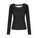 thumbnail image 5 of Mujeres Básicas Manga Larga Tops Encaje Patchwork de Punto Blusa, Slim Fit Cuello U Base Camisa para Primavera Invierno, 5 of 9