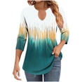 thumbnail image 2 of Jsaierl 3/4 Length Sleeve Tops for Women Summer V Neck Shirts Trendy Print Ladies Pleated Blouses Soft Dressy Tunic Top S-2XL, 2 of 6