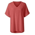 thumbnail image 5 of Women's V Neck T-Shirt Summer Short Sleeve Side Split Plain Tunic Tops Casual Comfort Solid Color Loose Tee Shirts, 5 of 5