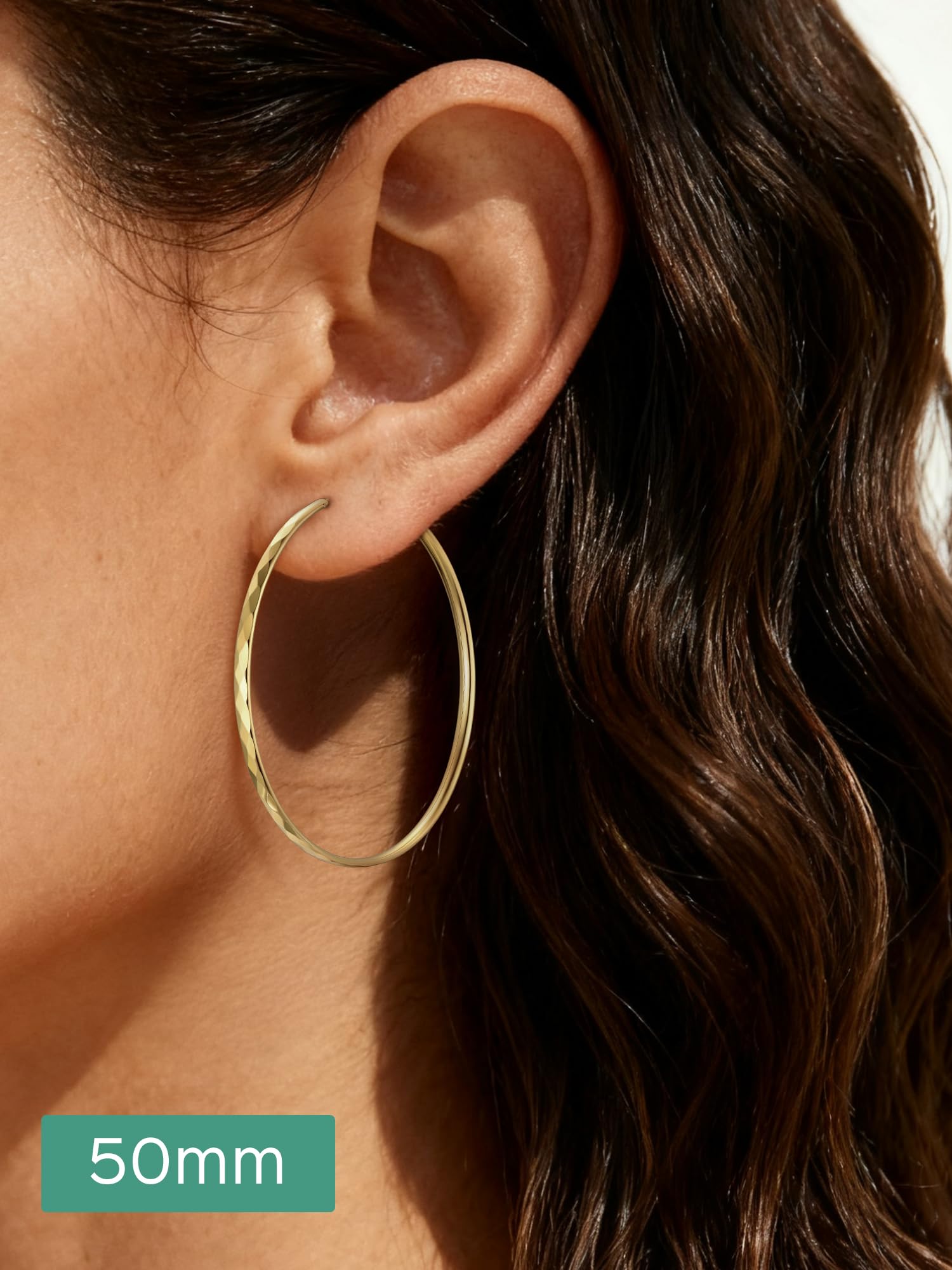 ChicSilver 14k Gold Plated Big Hoop Earrings for Women Hypoallergenic Lightweight Thin Gold Hoop Earrings Sterling Silver Diamond-Cut Hoops Earring 50MM