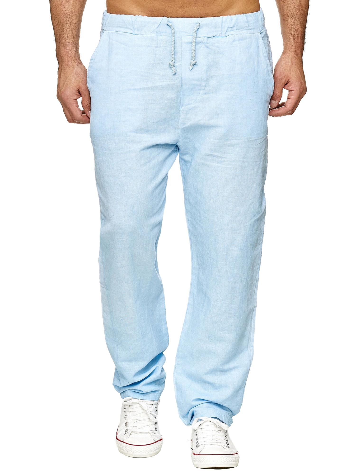 mens solid color baggy loose drawstring casual cotton harem pants