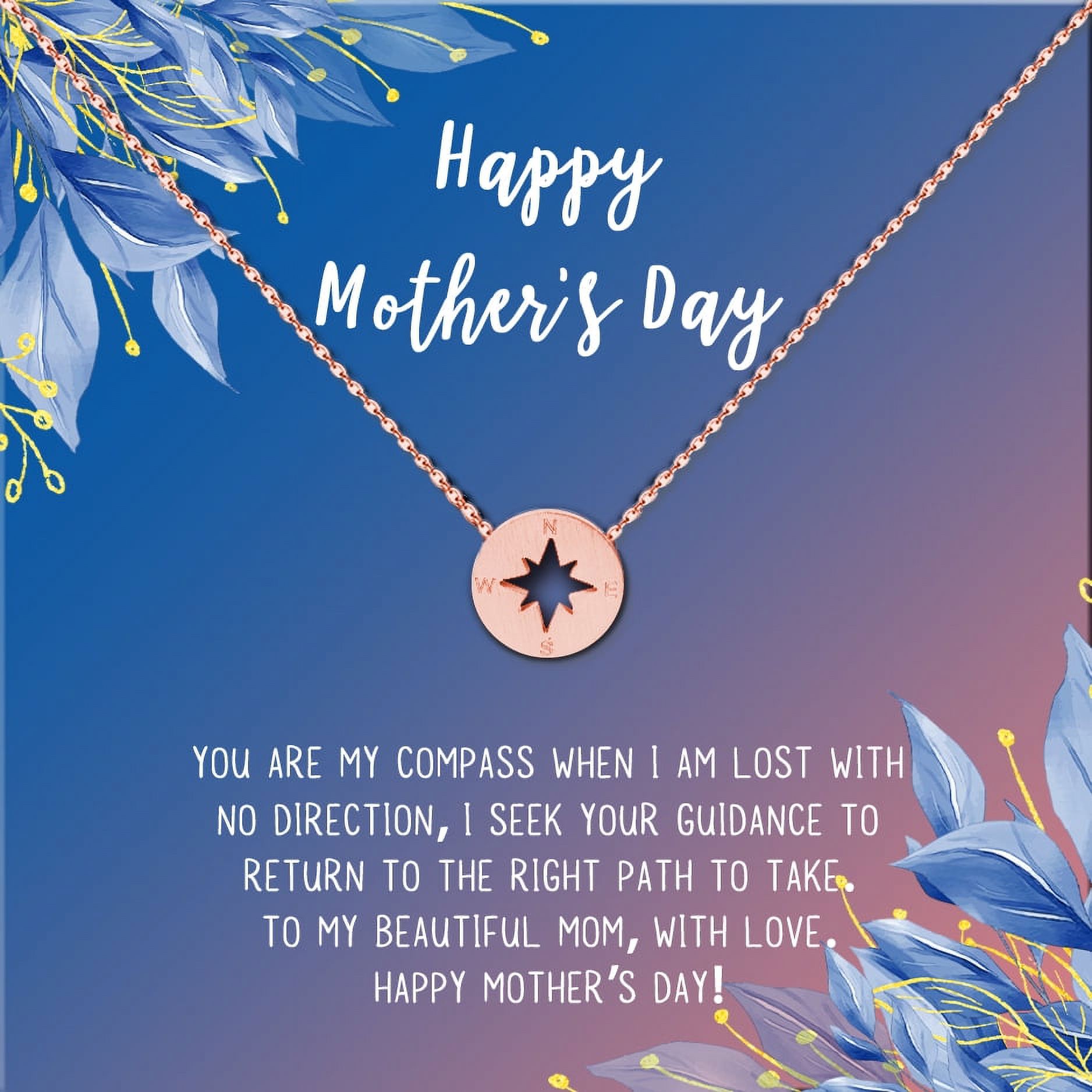 Happy Mother's Day Necklace and Card Set, Necklace for Mom, Jewelry Gift, Gift for Mom, Gift for Her, Mom Necklace, Mother's Day Gift, Gift Set for Mom [Rose Gold Compass, 18" Chain]