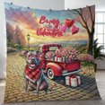 thumbnail image 4 of Be My Valentine's Pitbull Truck Full of Love Flower Balloon Quilt Blanket Terrier Dog Lover Cozy Comforter Throw Blanket - 02029, 4 of 5